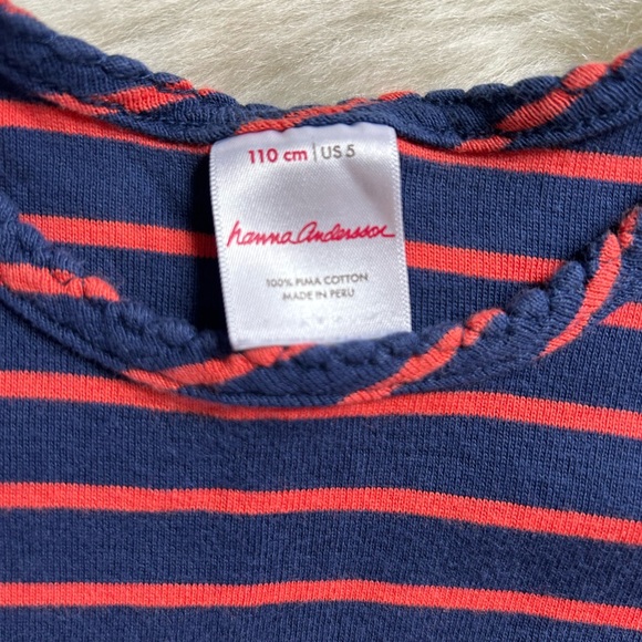 Hanna Andersson navy red striped puff sleeve heart top size 110 US 5 - Picture 2 of 3